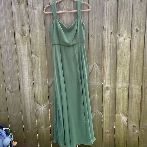 After Six Contoured Wide Strap Sweetheart Maxi Dress Seagrass Green Sage Size 8 - Picture 4 of 7